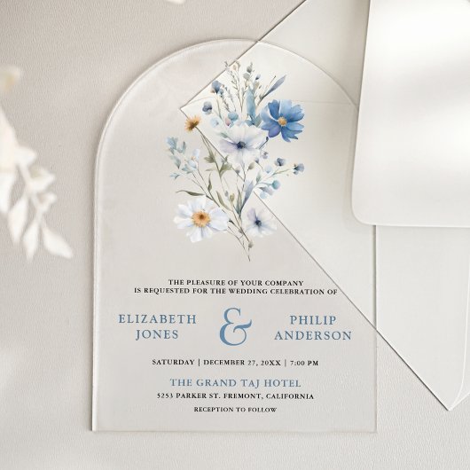 Dusty Blue Boho Wildflower Wedding Acryleinladungen