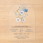 Dusty Blue Boho Wildflower Wedding Acryleinladungen (Vorderseite)