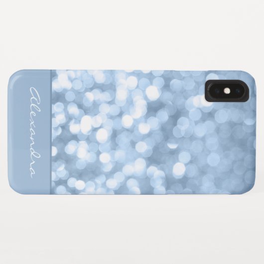 Dusty Blue Bokeh Glitzer Funkelnd Monogram Case-Mate iPhone Hülle (Rückseite (Horizontal))