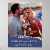 Dusty Blue Bold floral Stylischer QR Code Wedding Poster (Vorne)