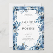 Dusty Blue Bold Floral Wedding Einladung (Vorderseite)