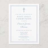 Dusty Blue Border First Holy Communitation Einladu Postkarte (Vorderseite)
