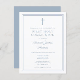 Dusty Blue Border First Holy Communitation Einladu Postkarte