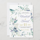 Dusty Blue Botanic Watercolor Elegante Hochzeit Einladung (Vorderseite)