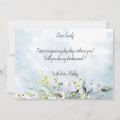 Dusty Blue Botanic Watercolor Script Bridesmaid Einladung (Rückseite)