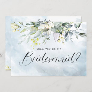Dusty Blue Botanic Watercolor Script Bridesmaid Einladung