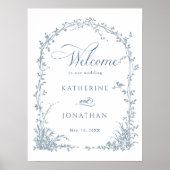 Dusty Blue Botanical Arch Garden Wedding Welcome  Poster (Vorne)