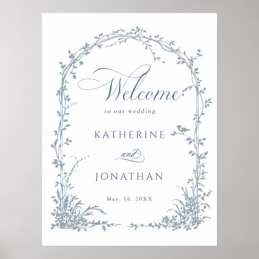Dusty Blue Botanical Arch Garden Wedding Welcome  Poster (Vorne)