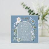 Dusty Blue Botanical Baby in Bloom Baby Dusche Einladung (Stehend Vorderseite)
