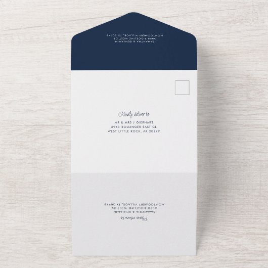 Dusty Blue Botanical Bloom Script Wedding All In One Einladung (Außenbereich)