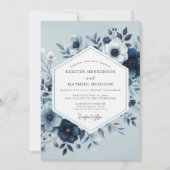 Dusty Blue Botanical Bloom Wedding Einladung (Vorderseite)