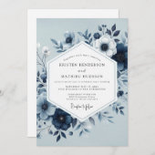 Dusty Blue Botanical Bloom Wedding Einladung (Vorne/Hinten)