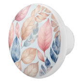 Dusty Blue Botanical Boho Autumn Leaves Muster Keramikknauf (Rechts)