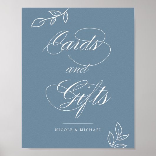Dusty Blue Botanical Cards & Gifts Wedding Sign Poster (Vorne)