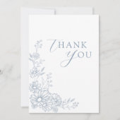 Dusty Blue Botanical Daisy Garden Wedding Dankeskarte (Vorderseite)