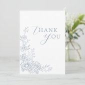 Dusty Blue Botanical Daisy Garden Wedding Dankeskarte (Stehend Vorderseite)