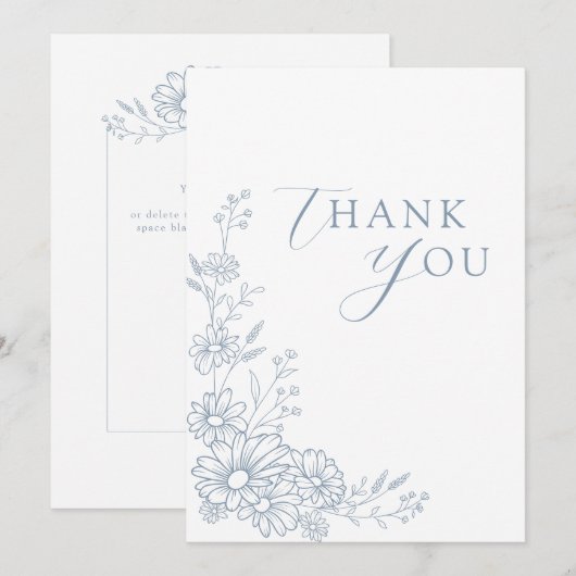 Dusty Blue Botanical Daisy Garden Wedding Dankeskarte (Vorne/Hinten)