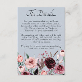 Dusty Blue Botanical Elegante Wedding Details Card Begleitkarte