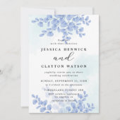 Dusty Blue Botanical Eucalyptus Blätter Wedding Einladung (Vorderseite)