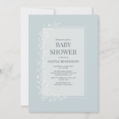 Dusty Blue Botanical Floral Baby Shower Einladung (Vorderseite)
