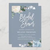 Dusty Blue Botanical Floral Brautparty Einladung (Vorne/Hinten)