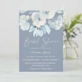 Dusty Blue Botanical Floral Brautparty Einladung (Stehend Vorderseite)