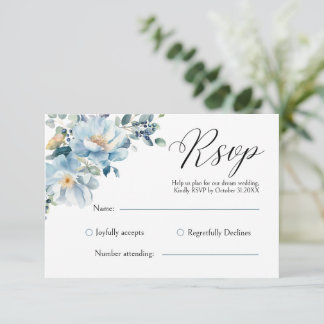 Dusty Blue Botanical Floral RSVP Card Karte