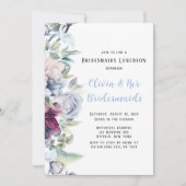 Dusty Blue Botanical Florals Bridesmaids Luncheon Einladung (Vorderseite)