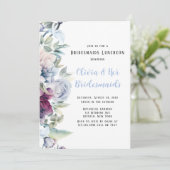 Dusty Blue Botanical Florals Bridesmaids Luncheon Einladung (Stehend Vorderseite)