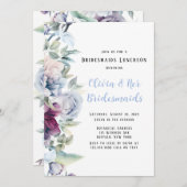 Dusty Blue Botanical Florals Bridesmaids Luncheon Einladung (Vorne/Hinten)
