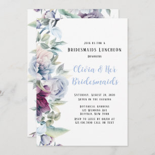 Dusty Blue Botanical Florals Bridesmaids Luncheon Einladung