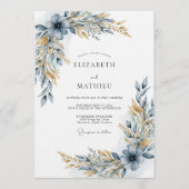 Dusty Blue Botanical Flourish Wedding Einladung (Vorderseite)