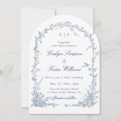 Dusty Blue Botanical Garden Romantic Wedding Arch Einladung (Vorderseite)