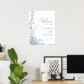 Dusty Blue Botanical Garden Wedding Welcome  Poster (Heimbüro)