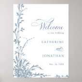 Dusty Blue Botanical Garden Wedding Welcome  Poster (Vorne)