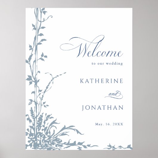 Dusty Blue Botanical Garden Wedding Welcome  Poster (Vorne)