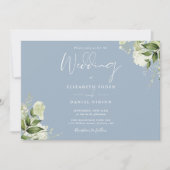 Dusty Blue Botanical Greenerity Foto Wedding Einladung (Vorderseite)
