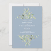 Dusty Blue Botanical Greenerity Foto Wedding Invit Einladung (Vorderseite)