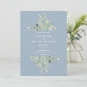 Dusty Blue Botanical Greenerity Foto Wedding Invit Einladung (Stehend Vorderseite)
