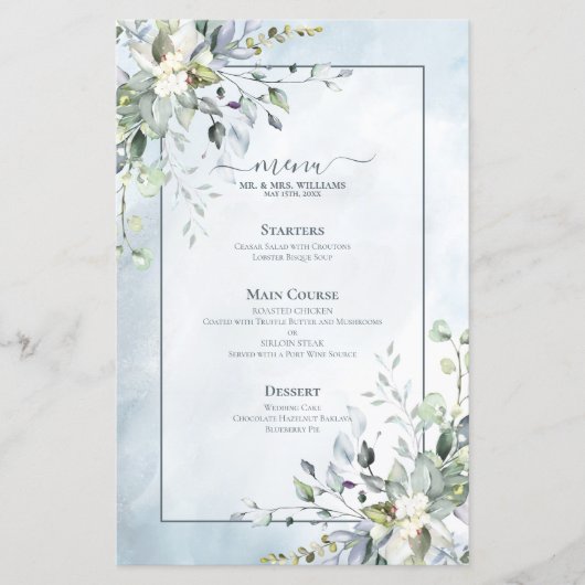 Dusty Blue Botanical Greenerity Watercolor Wedding (Vorderseite)