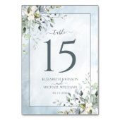 Dusty Blue Botanical Greenerity Watercolor Wedding Tischnummer (Vorderseite)
