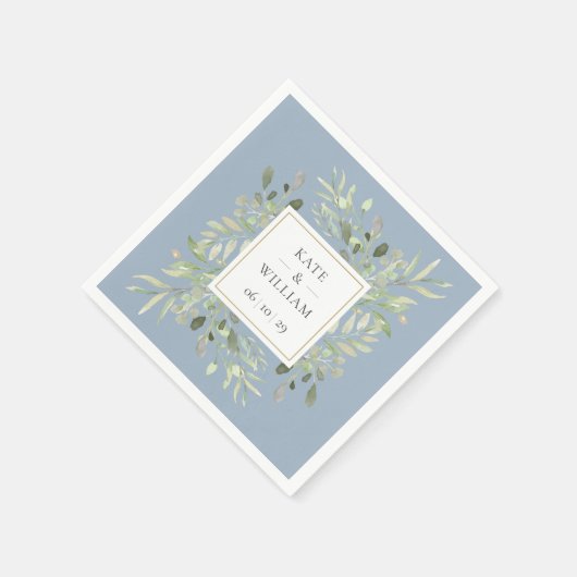 Dusty Blue Botanical Greenerity Wedding Serviette (Ecke)