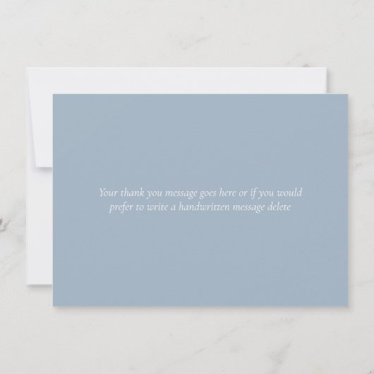 Dusty Blue Botanical Greenery Elegantes Skript Dankeskarte (Rückseite)