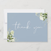 Dusty Blue Botanical Greenery Elegantes Skript Dankeskarte (Vorderseite)