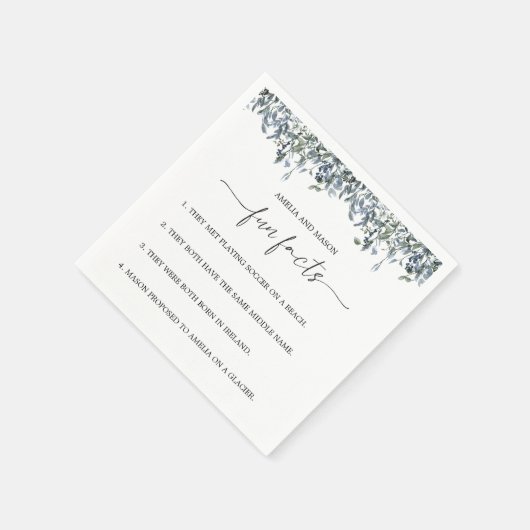 Dusty Blue Botanical Greenery Fun Facts Wedding Serviette (Ecke)