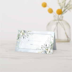 Dusty Blue Botanical Greenery Platzkarte