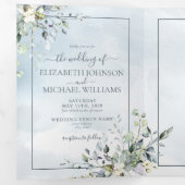 Dusty Blue Botanical Greenery Wasserfarbskript Dreifach Gefaltete Einladung (Innen Erste Seite)