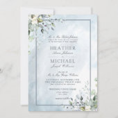 Dusty Blue Botanical Greenery Wasserfarbskript Einladung (Vorderseite)