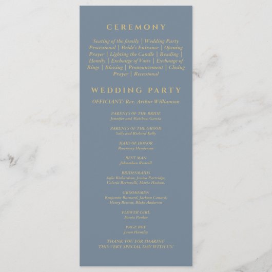 Dusty Blue Botanical Minimalist Christian Wedding Programm (Rückseite)