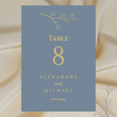 Dusty Blue Botanical Minimalistisch Wedding Tischnummer